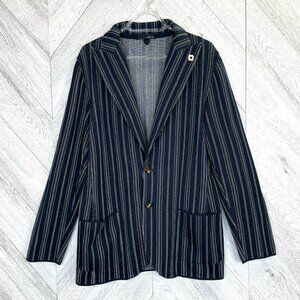 Lardini Blazer Mens Size Large Cotton Knit Stretch Navy Blue Striped Italy